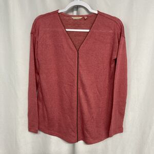 SOFT SURROUNDINGS pink beaded v-cut long sleeve light weight sweater top XS